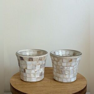 2 x YANKEE CANDLE Mosaic Votive Tea Light Mother of Pearl Candle Holder